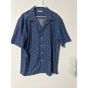O.N.S One Nice Shirt Men's Denim Wave Shirt Short‎ Sleeve Camp Collar Size XL
